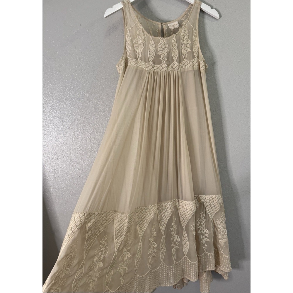 Tracy Reese 100% Silk Embroidered Chiffon Midi Dress Ivory Boho Romantic 10